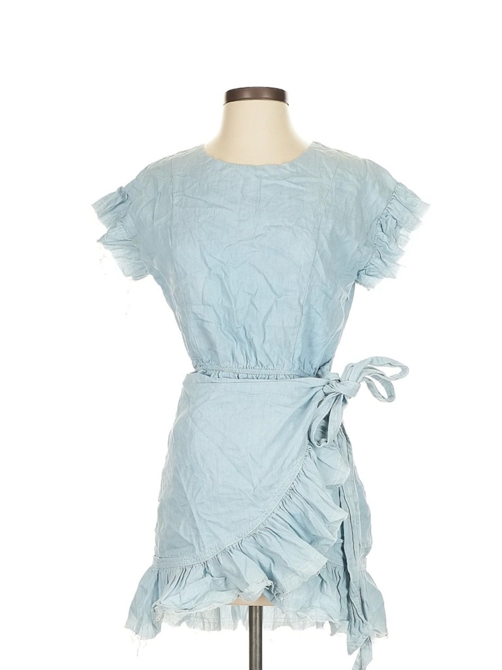 Light Blue Ruffle Wrap Dress - Unbranded